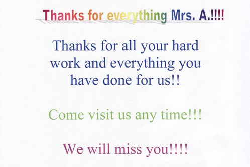 thank you card from students