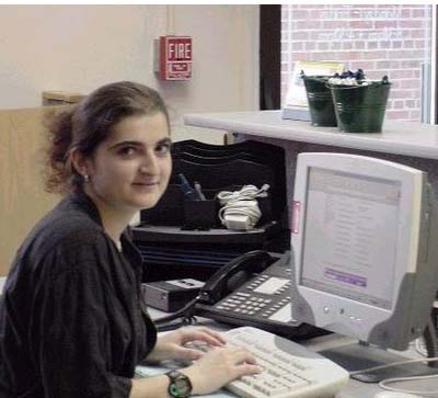 working on the computer at ITS