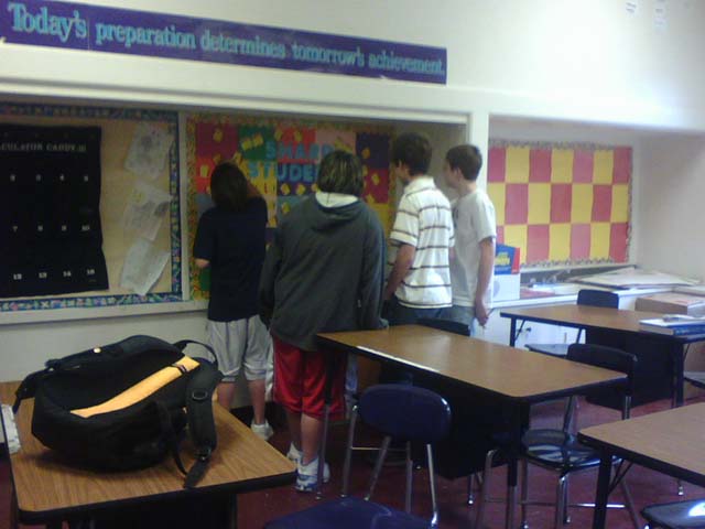 Students looking for their own names